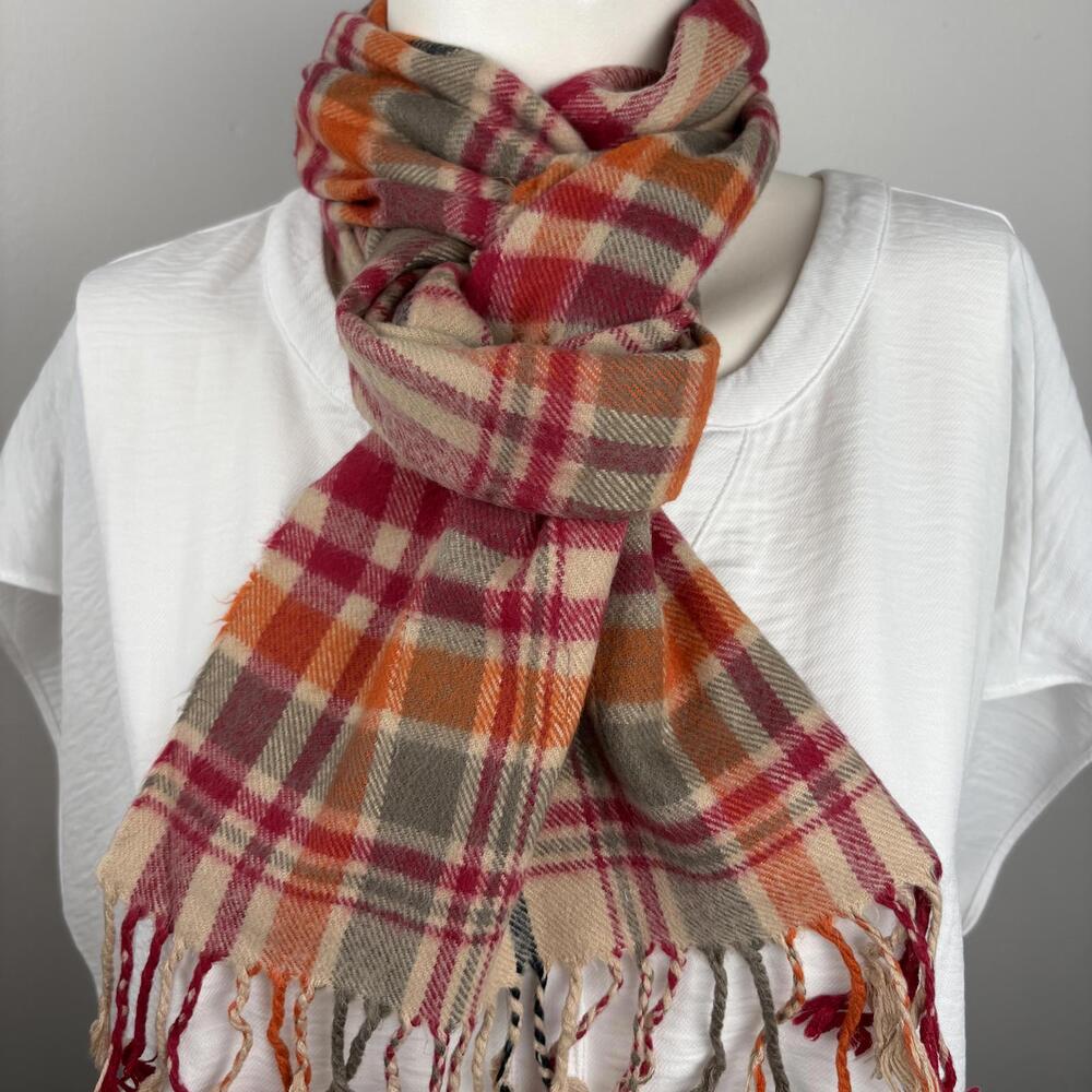 Vintage Burberry Lambswool Scarf Pink Grey Orange